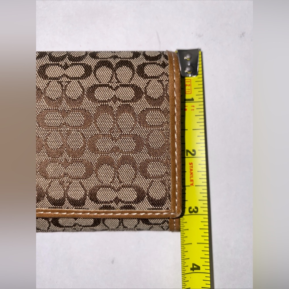 Coach Mini Monogram TAN LONG WALLET W/LEATHER TRIM & BUCKLE VGC - Picture 14 of 14